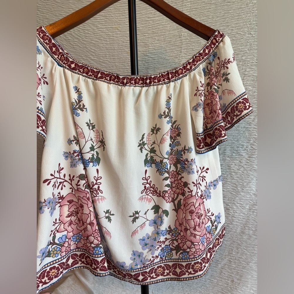 Blue Rain Off Shoulder Floral Blouse Cream & Pink Size S
